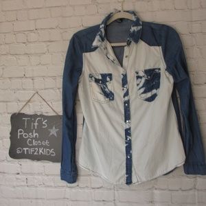Forever 21 Acid Wash Button Up Sz Med E68